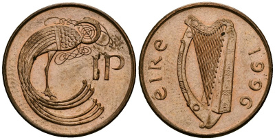 Ирландия 1 пенни 1996 мифологическая птица лира KM 20a сталь плакированная медью 4138-911