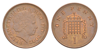 Великобритания 1 пенни 2002 Елизавета II (1952-2022) KM 986, Spink 4710 (B5) сталь плакированная медью 4647-953