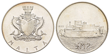 Мальта 2 лиры 1972 Форт Сант-Анджело KM 14 серебро PROOF 1520-722