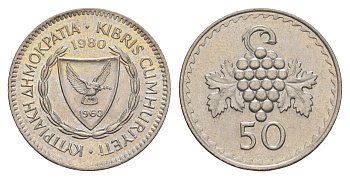 Кипр 50 милей 1980 KM 41 медно-никель UNC 4652-415
