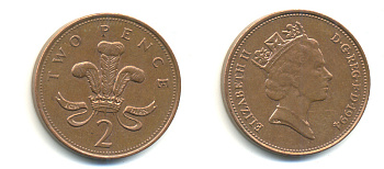 Великобритания 2 пенса 1994 Елизавета II (1952-2022) KM 936а, Spink 4386 (C4) сталь плакированная медью 177-841