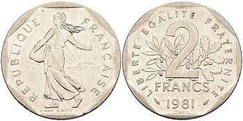 Франция 2 франка 1981 сеятель KM 942.1, Le Franc 272.5 никель 4587-1146