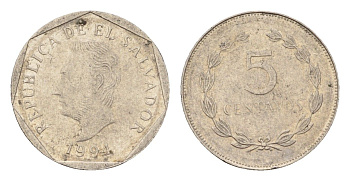 Сальвадор 5 сентаво 1994 KM 154b сталь плакированная никелем 4643-731