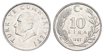 Турция 10 лир 1987 KM 964 алюминий UNC 4648-823