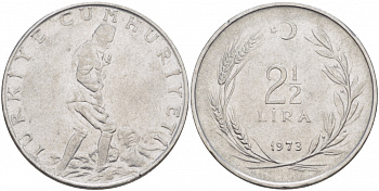 ТУРЦИЯ 2 1/2 ЛИРЫ 1973 KM 893.2 сталь 4179-115