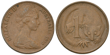Австралия 1 цент 1975 Елизавета II (1952-2022), опоссум КМ 62 бронза 4668-1164