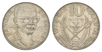 Заир 10 макут 1978 KM 7 медно-никель 4654-426