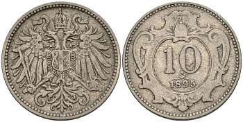 Австрия 10 геллеров 1895 Франц Иосиф (1848-1916) KM 2802 никель 4152-123
