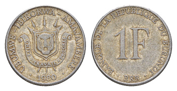 Бурунди 1 франк 1980 KM 19 алюминий 4649-437