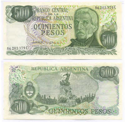 АРГЕНТИНА 500 ПЕСО 1982 СЕРИЯ С 86203, ГЕНЕРАЛ САН МАРТИН Pick 303с бумага UNC (ПРЕСС) 7148-36-1