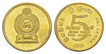 Шри-Ланка 5 рупий 2013 KM 148a сталь плакированная латунью UNC 4650-917