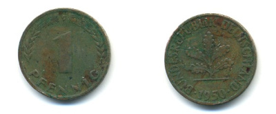 ФРГ 1 ПФЕННИГ 1950 G KM 105, J.380 сталь плакированная медью 80-758