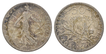 Франция 50 сантимов 1916 KM 854 серебро 4623-1165