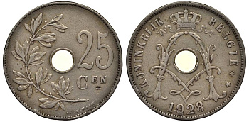 БЕЛЬГИЯ 25 САНТИМОВ 1928 BELGIE, АЛЬБЕРТ I (1909-1934) KM 69 медно-никель 27-934