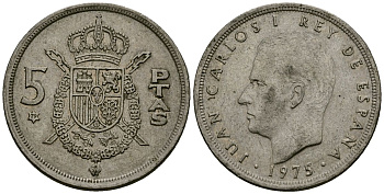 Испания 5 песет 1975 (79) Хуан Карлос I (1975-2014) KM 807 медно-никель 4138-1053