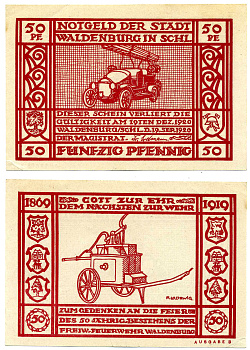 ВАЛЬДЕНБУРГ 50 ПФЕННИГОВ 1920 19 СЕНТЯБРЯ 1920 - 19 ДЕКАБРЯ 1920, НОТГЕЛЬД, ЗЕМЛЯ СИЛЕЗИЯ Grabowski 1371.3b бумага 2193-17-1-2