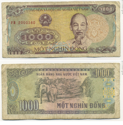 Вьетнам 1000 донгов 1988 Хо Ши Мин, маленькая серия Pick 106а бумага 7204-23-2