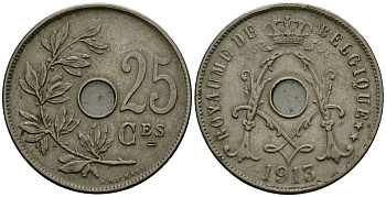 Бельгия 25 сантимов 1913 Belgique KM 68 медно-никель 4168-1216