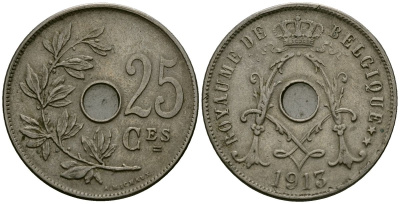 Бельгия 25 сантимов 1913 Belgique KM 68 медно-никель 4168-1216