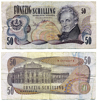 Австрия 50 шиллингов 1970 (1972) 2 января 1970, Фердинанд Раймунд Pick 143а  бумага   8603-17-3-1
