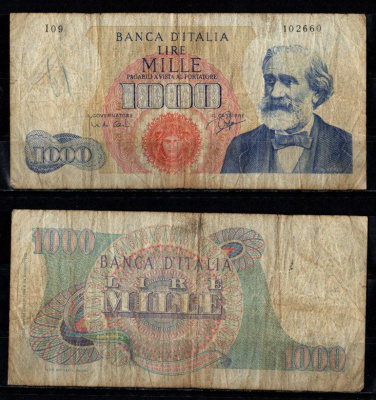 Италия 1000 лир 1962 Pick 96 a бумага 2198-19-3-1