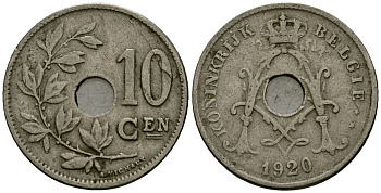 Бельгия 10 сантимов 1920 Belgie KM 86 медно-никель 4172-1241