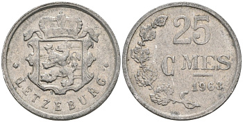Люксембург 25 сантимов 1963 KM 45а алюминий 4567-665
