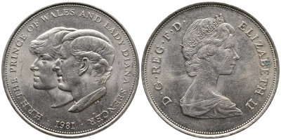 Великобритания 25 пенсов 1981 Королевская свадьба принца Чарльза и леди Дианы, Елизавета II (1952-2022) KM 925, Spink 4229 медно-никель 79-922