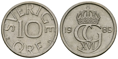 Швеция 10 эре 1989 Карл XVI Густав (1973- ) KM 850 медно-никель 4173-1037