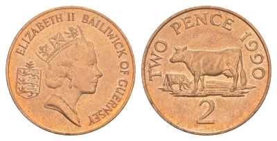 Гернси 2 пенса 1990 KM 41 бронза UNC 4566-212