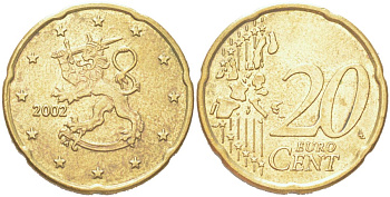 Финляндия 20 евроцентов 2002 KM 102 нордик 4614-753