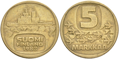 ФИНЛЯНДИЯ 5 МАРОК 1983 N ЛЕДОКОЛ KM 57 алюминиевая бронза 4556-851