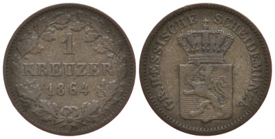 Гессен-Дармштадт 1 крейцер 1864 Людвиг III (1848-1877) KM 339 серебро 1522-1122