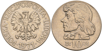 Польша 10 злотых 1971 MW, Тадеуш Костюшко KM 50а медно-никель    4601-1125
