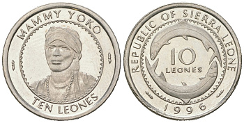 Сьерра-Леоне 10 леоне 1996 KM 44 сталь плакированная никелем PROOF 192-357