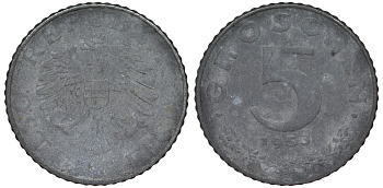 Австрия 5 грошей 1953 KM цинк 4164-326