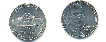 США 5 ЦЕНТОВ 2010 P ДЖЕФФЕРСОН KM 381 медно-никель 86-657