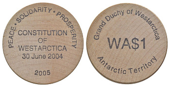 Вестарктика 1 доллар 2005 Конституция Вестарктики 30 июня 2004 дерево 4368-123