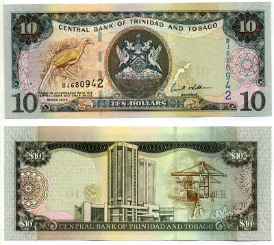 Тринидад и Тобаго 10 долларов 2006 подпись 8, номер синий, TDLR Pick 48 бумага UNC (пресс) 2197-19-2-2
