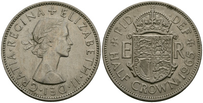 Великобритания 1/2 кроны 1965 Елизавета II (1952-2022) KM 907, Spink 4145 медно-никель 4125-613