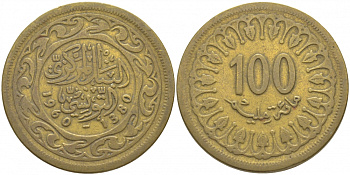 Тунис 100 миллимов 1960 АН1380, республика KM 309 латунь 3856-244