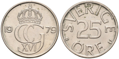 Швеция 25 эре 1979 Карл XVI Густав (1973- ) KM 851 медно-никель 4580-265