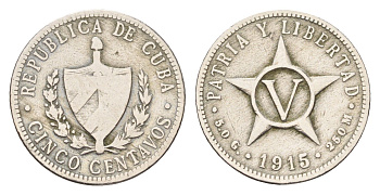 Куба 5 сентаво 1915 KM 11.1 медно-никель 4580-159