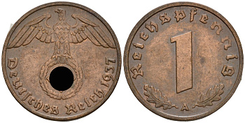Германия 1 рейхспфенниг 1937 A KM 89, J 361 бронза 4396-826