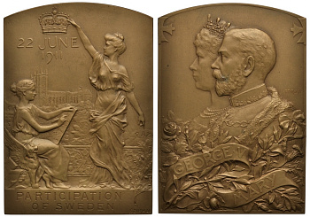 Великобритания плакетка 1911 На свадьбу короля Англии Георга V и Мари 22 июня 1911, участие Швеции, 115,48 гр бронза 1911 11-018-11-2