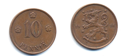 Финляндия 10 пенни 1936 республика (1918-1962) KM 24 медь 51-5521