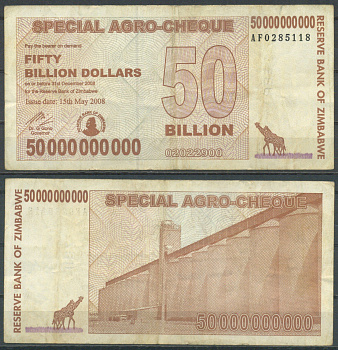 Зимбабве 50000000000 долларов 2008 Pick 63 бумага 7553-29-3-1
