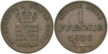 Саксен-Кобург и Гота 1 пфенниг 1836 KM 83 медь 99-732