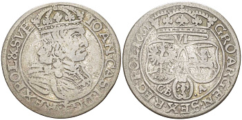 ПОЛЬША (ЛИТВА) 6 ГРОШЕЙ 1661 GBA, ЯН КАЗИМИР (1649-1668) KM 91 серебро 3896-1513