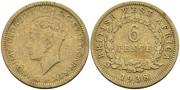 Британская Западная Африка 6 пенсов 1938 Георг VI (1936-1952) KM 22 никель-латунь 4588-657